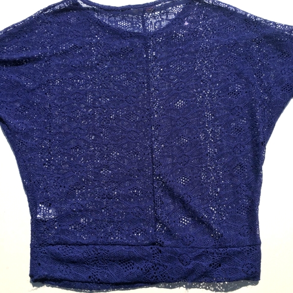 Blue Lace Semi Sheer Netted Blouse Top Size L - Picture 3 of 8